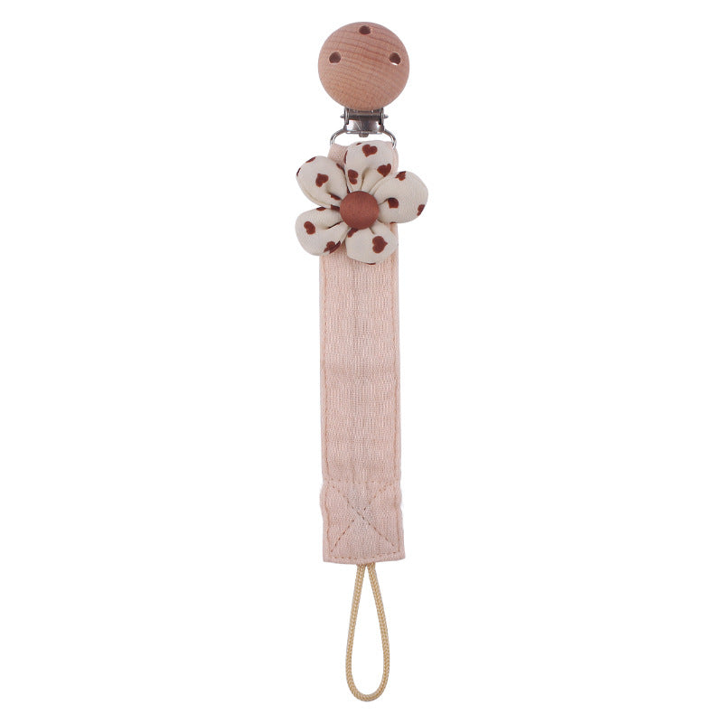 Wholesale 3PCS Cartoon Flowers Cotton Linen Strips Beech Wood Pacifier Clip